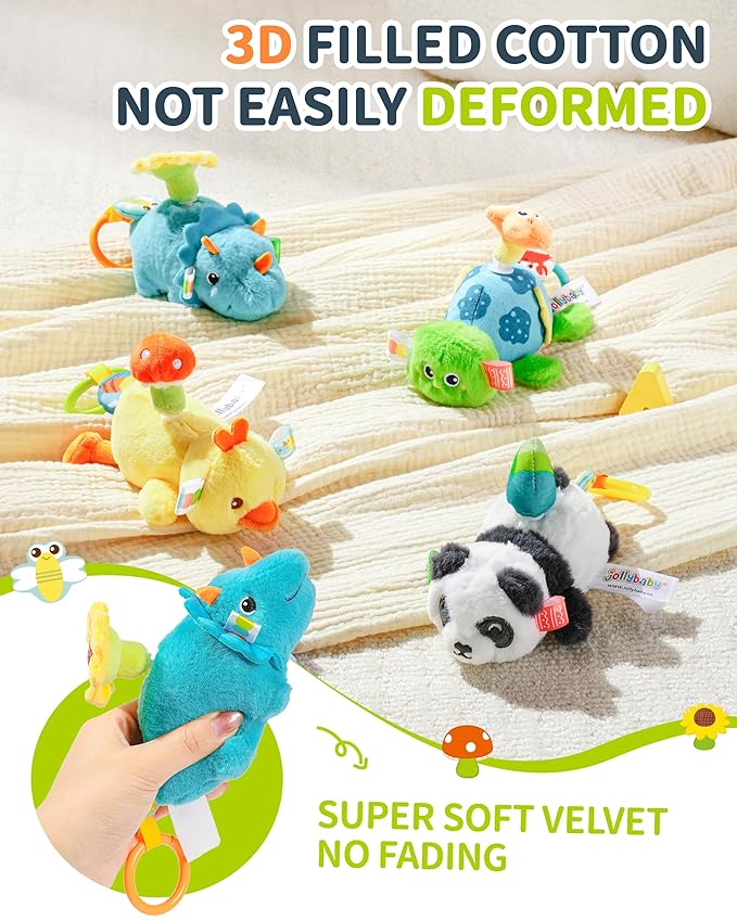 Jollybaby Baby Rattles & Soft Plush Hanging Toy for Stroller Crib car seat and Play Gym, Sensory Developmental Vibrating Toys for Newborn, Baby Christmas Stocking/Socks Stuffers Gifts - Panda