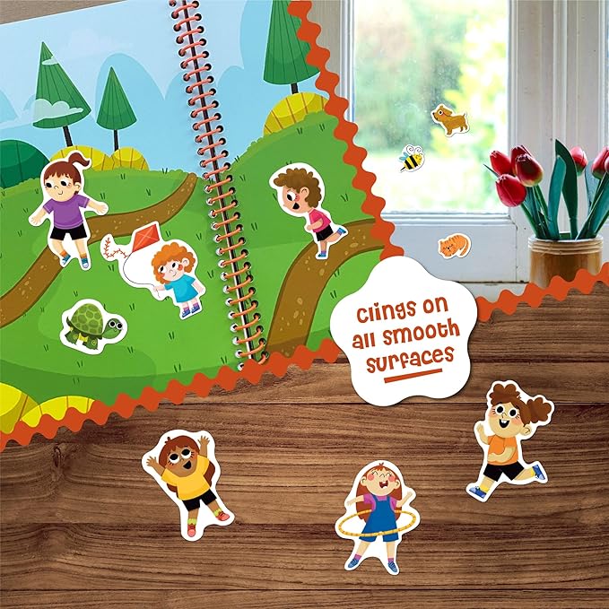 Stick4Ever Jelly Sticker Book - for Kids - Waterproof, Easy to Clean Reusable Sticker Book for Toddlers- Reusable Road Trip Activities for Kids - Stocking Stuffers for Toddlers (Park)