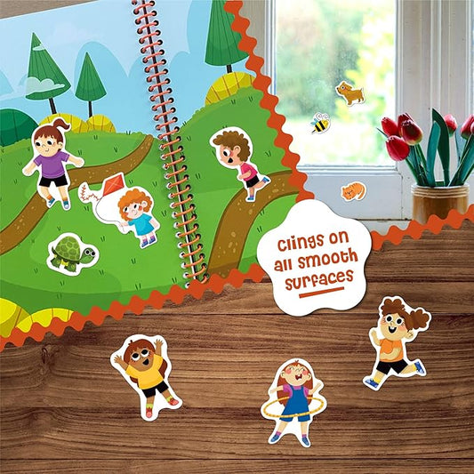 Stick4Ever Jelly Sticker Book - for Kids - Waterproof, Easy to Clean Reusable Sticker Book for Toddlers- Reusable Road Trip Activities for Kids - Stocking Stuffers for Toddlers (Park)