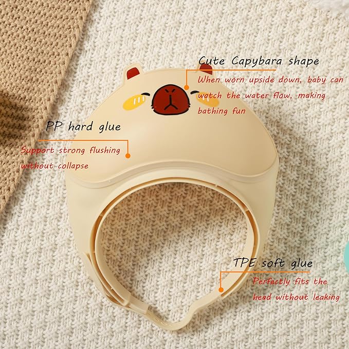 Baby Shower Cap - Waterproof Bath Visor for Toddlers 1-3 Years, Extra Soft Silicone Hair Washing Hat for Kids, Keep Water Out of Eyes (Khaki)
