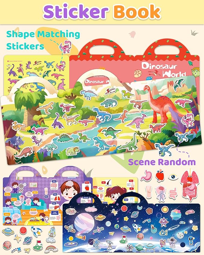 Benresive Reusable Sticker Books for Kids 2-4, Sticker Books for Toddlers 1-3 2-4, Toddler Travel Toys Activities Crafts Gifts