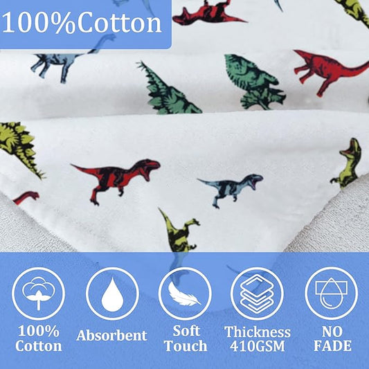 VOOVA & MOVAS Hooded Bath Towel for Kids (3-8 Years) – 100% Cotton Soft Absorbent Swim Towel (30"x50") – Perfect for Pool, Beach, Bath,Dino