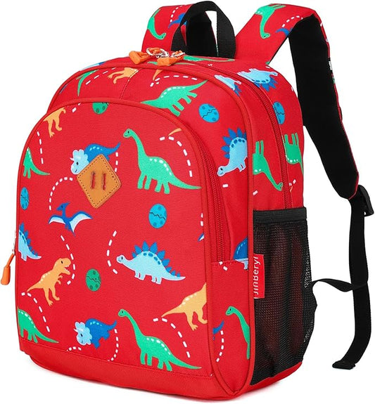 JinBeryl Toddler Backpack for Boys or Girls, Little Kids Backpack for Preschool or Kindergarten (Dinosaur Red, Mini)