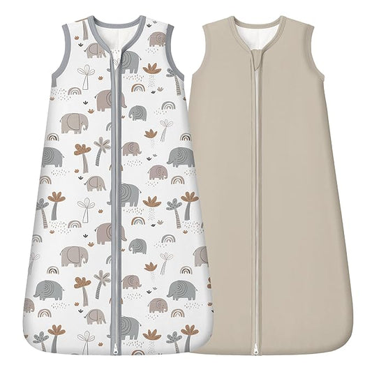 Rayon Made from Bamboo Baby Sleep Sack 0-6 Months, 1.0 Tog Baby Wearable Blanket, Soft Sleeping Bag for Newborn Infant Babies with 2-Way Zipper 2 Pack (Small) Grey Elephant