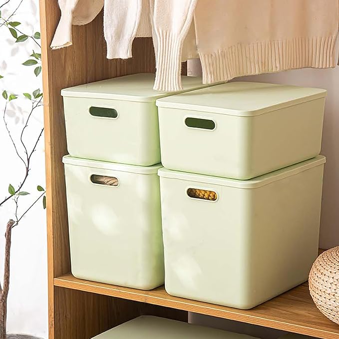 Gaoaodeyu 4 pack large plastic White storage bins Baskets, Toy Box Chest with Lids and Handle，Organizer Containers for Baby，Kids,snacks,Nursery，Shelves，Playroom, Bedroom，Office,Closet，home
