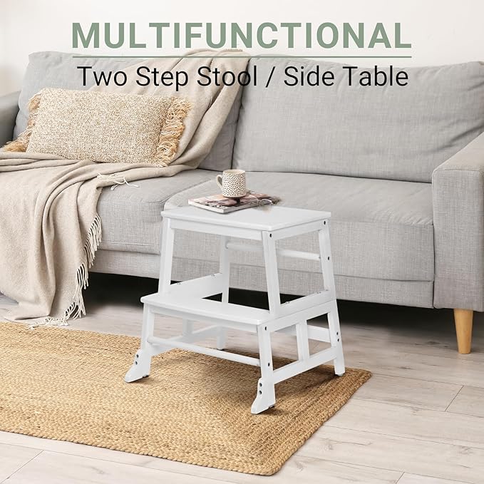 COSYLAND Toddler Standing Tower with Stabilizing Legs - Bamboo Kids Kitchen Step Stool for Learning Cooking (White)