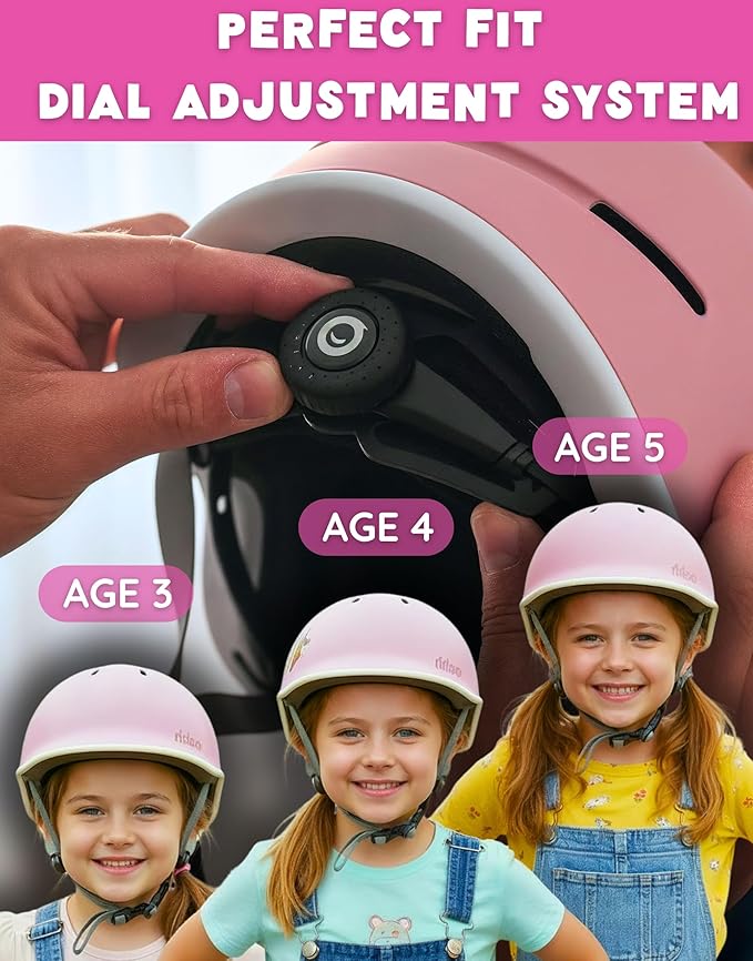 Rideo Kids Bike Helmet for Kids 3-5, Advanced Safety Girls Helmet, Adjustable & Multi-Sport, Patented Safety Buckle, Toddler to Youth