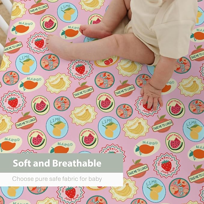 Fruits Summer Preppy Baby Crib Sheets for Girl 52x28Inch Cute Tropical Fruits Stamp Soft Snug Fitted Crib Mattress Cover Retro Summer Beach Nursery Baby Sheet for Standard Crib & Toddler Bed Mattress