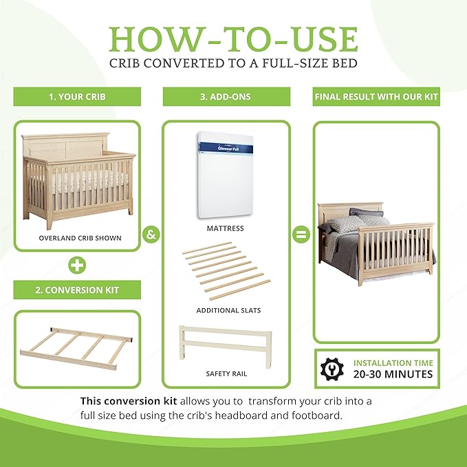 Full-Size Conversion Kit Bed Rails for Baby Cache Convertible Cribs - Solid Wood Rail - Toddler and Adult Bed Rail for Full-Size Beds - Essential Nursery & Baby Furniture (Sandstone)