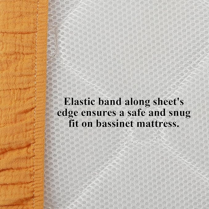 Onacosht Muslin Bassinet Sheets 33" x 19" Compatible with Mika Micky, KoolaBaby (3 in 1), BabyBond, HARPPA and RICUTON Bedside Bassinet, 2 Pack for Baby Boy and Girl, Yellow and Brick