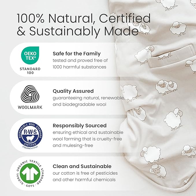 Woolino Big Kid Sleeping Bag, 4 Season Baby Sleep Sack, Merino Wool and Organic Cotton Wearable Blanket, 4-6 Years