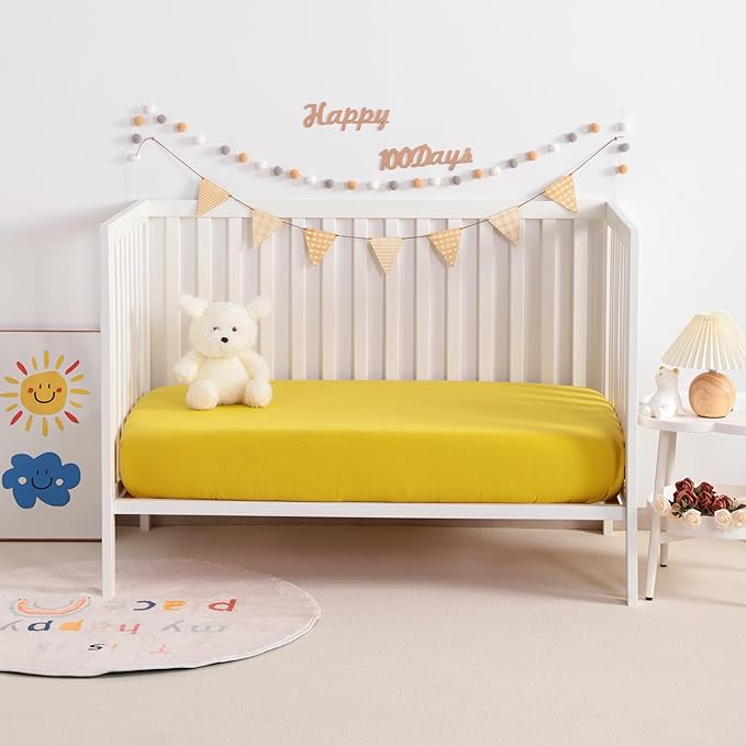 NTBAY 2 Pack Muslin Cotton Mini Crib Sheets, Soft and Breathable Double Layer 24x38 Baby Crib Sheets for Mini Crib and Toddler Mattresses, Boys, Girls, Unisex, Ginger Yellow, 24x38 Inches