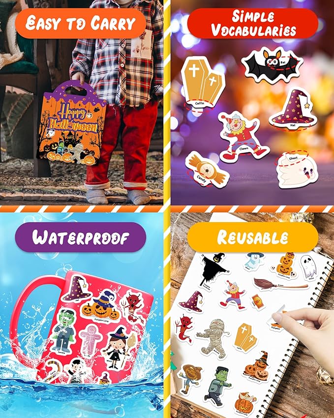Benresive Reusable Sticker Books for Toddlers, Fun Travel Stickers for Kids, Toddler Sticker Book, Crafts Activities for Toddlers, 3 and Up Birthady Gifts - Halloween