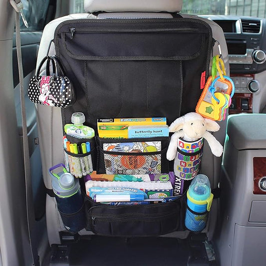 Lusso Gear Heavy Duty Back Seat Car Organizer Extra Large for Protection, Sag Proof & Reinforced Corners, Protects iPad & Backseat, 12 Versatile Car Seat Organizer Storage Compartments (Gray)