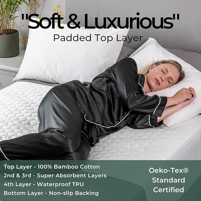 Hygge Sheets®️ Organic Washable Incontinence Bed Pads with Tucks - 100% Waterproof Reusable Mattress Protector Underpads - Rayon derived from Bamboo - Full Size Bed