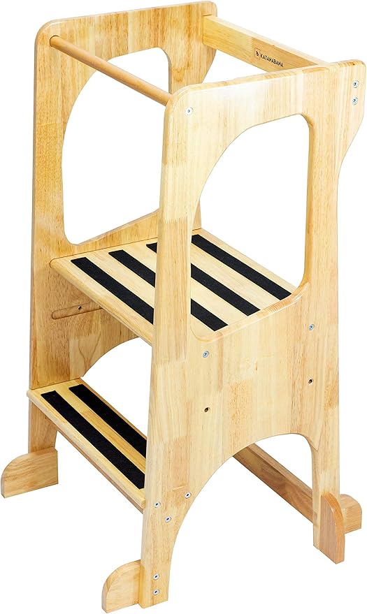 KATANABANA Kids Kitchen Step Stool Helper Made from Hardwood - Montessori Standing Tower for Learning (Natural)