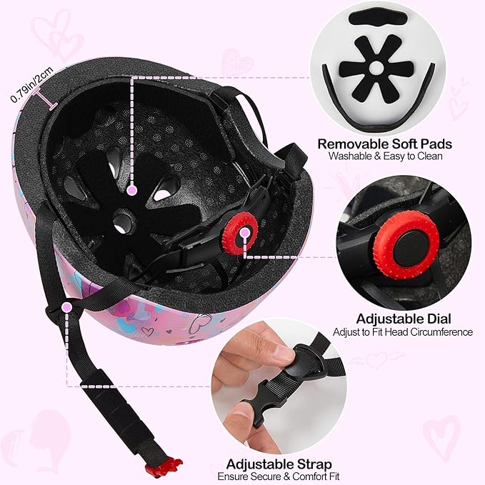 Kids Helmet, Bike Helmets for Kids 8-14 with Knee Pads and Elbow Pads Wrist Guards, Adjustable Youth Girls Bike Helmet with DIY Cat Ears Skateboard Helmet for Scooter Skating Cycling