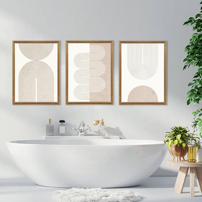 PicturePerfect Decor Minimalist Bohemian Frame Wall Art Neutral Geometric Line Wall Decoration Minimalist Abstract Wall Art Medieval Mural Painting Living Room Bedroom Office 16x24 Inch 3 Piece Set