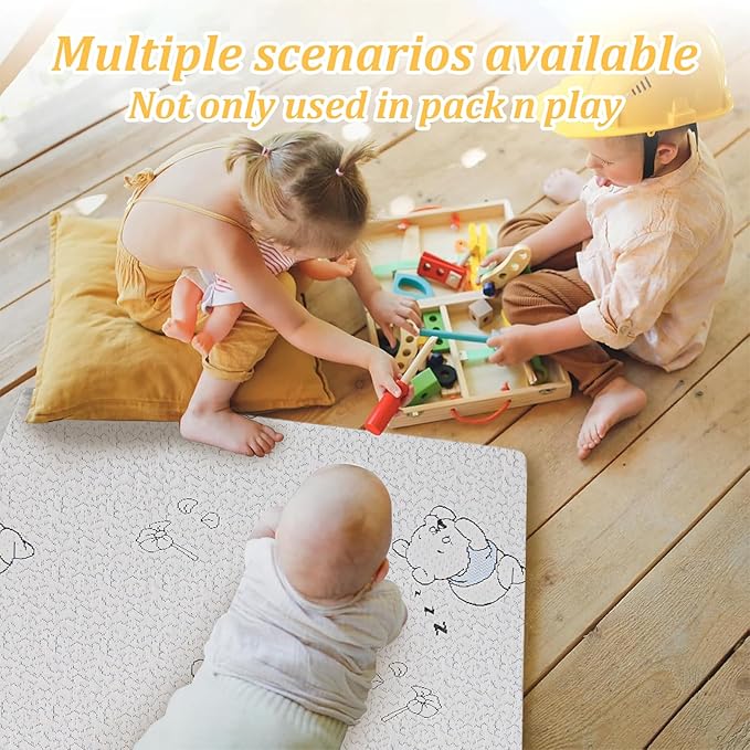 Pack and Play Mattress Pad, 38" x 26" Breathable Gel Memory Foam Pack N Play Mattresses with Ultra-Soft Jacquard Cover, Portable Dual-Sided Baby Mattress for Pack n Play, Machine Washable