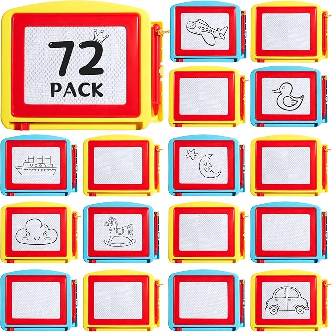 Tinlade 48 Pack Mini Magnetic Drawing Board for Kids, Small Erasable Doodle Sketch, Drawing Pad Bulk Gifts for Boy Girl Birthday Party Favor Classroom Prize Goodie Bag Stuffers (Classic Color,Cute)