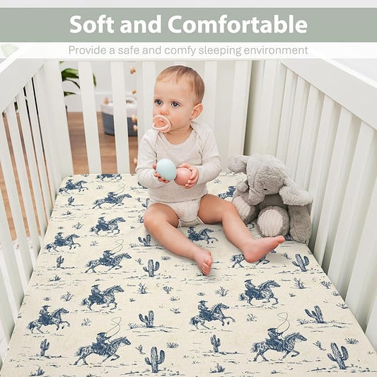Vintage Western Cowboy Love Baby Crib Sheets for Boy Girl 28"x52" Retro Cowboy Horse Cactus Soft Stretchy Fitted Crib Mattress Cover Wild West Baby Sheet for Standard Crib and Toddler Mattress
