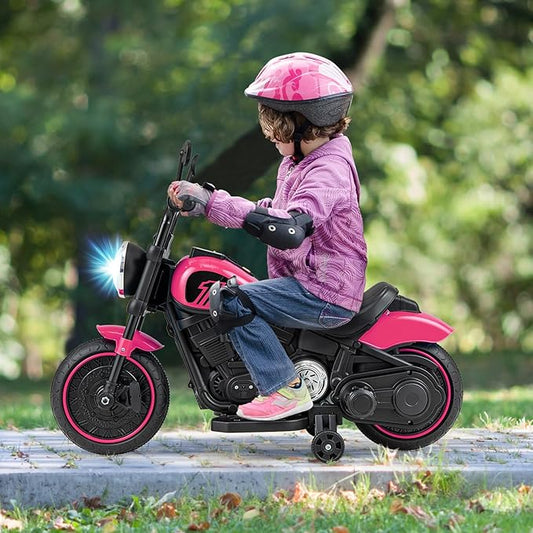 HONEY JOY Ride On Motorcycle, 6V Toddler Motorcycle with LED Light, Music, Foot Pedal, Forward/Backward, Soft Start, 3-Wheel Battery Powered Electric Motorcycle for Kids, Gift for Boys Girls (Pink)