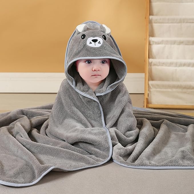 Baby Bath & Hooded Towels, 3pcs 31x31inch Cartoon Soft Hooded Bath Towels for Babies, Absorbent Baby Towel with Hood for Shower, Beach and Swimming