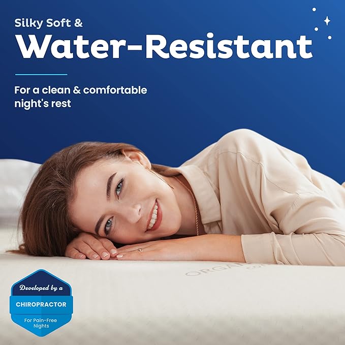 Memory Foam Mattress Protector – Organic Cotton with Eco-Friendly Greenshield Water Resistance – Kool-Flow Breathable Stretch Fabric – All USA Made – Best for Plush Beds – Full