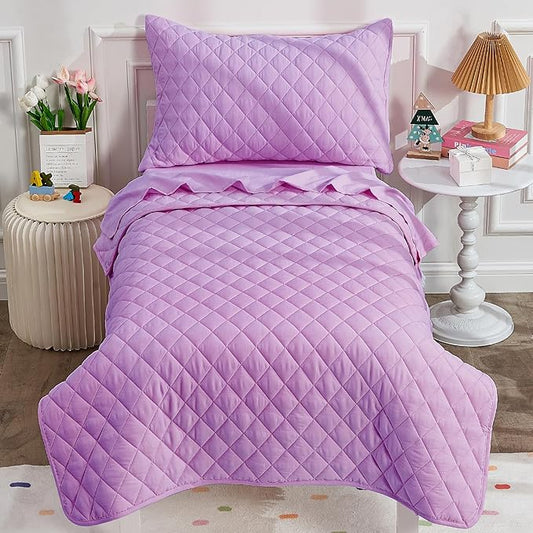 Wowelife Toddler Bedding Set, 4 Piece Toddler Bedding Soft and Breathable Crib Bedding Set, Includes Quilted Comforter, Flat Top Sheet, Fitted Sheet, Envelope Pillow Case for Boys and Girls, Purple