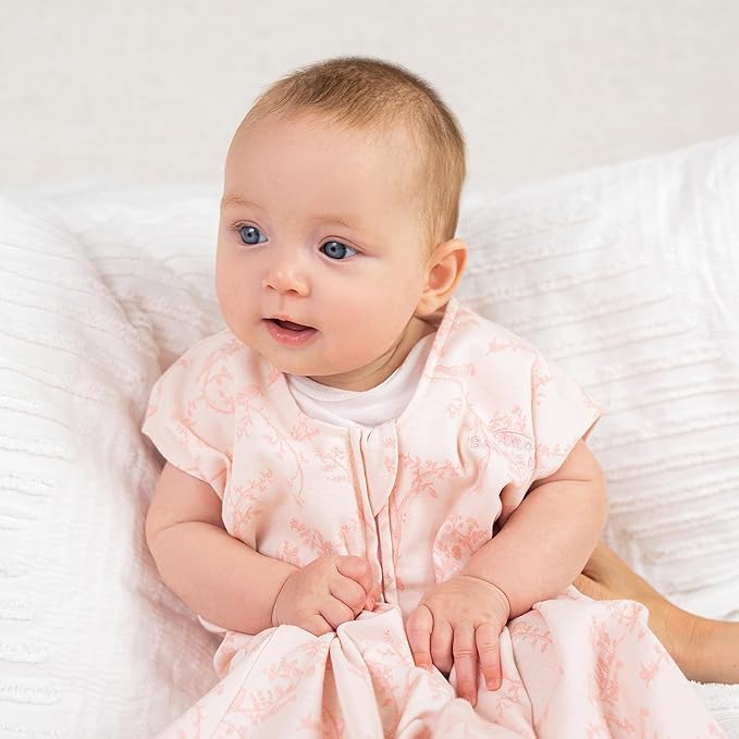 HALO SleepSack, 100% Cotton Wearable Blanket, Swaddle Transition Sleeping Bag, TOG 0.5, Pink Toile, Medium, 6-12 Months