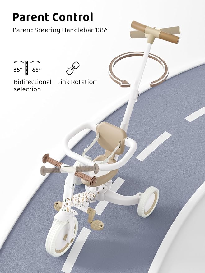 newyoo Lume TR008 Tricycle for Toddlers 1-3, 5-in-1 Push Bike with Parent Handle & Safety Guard, Convertible Balance Bike, Ideal Gift for 1-3 Year Olds, Ivory
