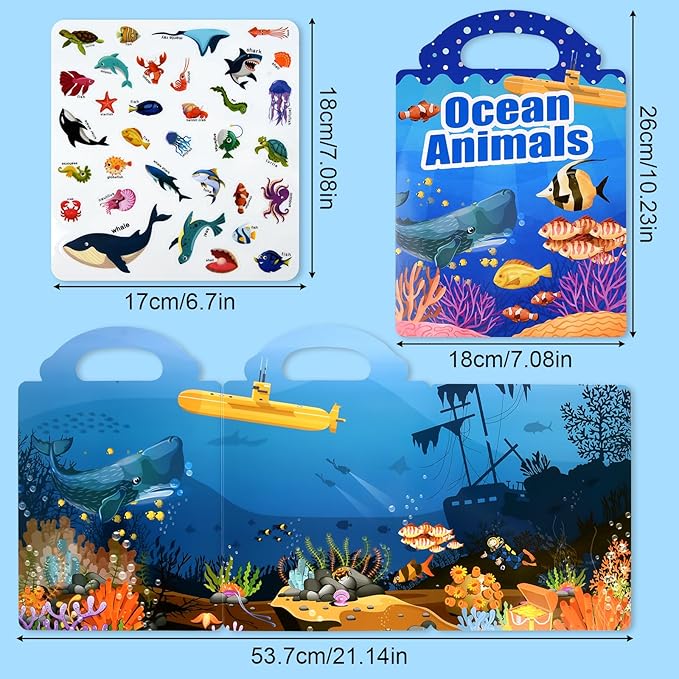 ASTARON 6 Pack Reusable Puffy Sticker Books for Kids 3-6, Jelly Sticker Game Educational Sensory Learning Toy, Portable Travel Toys and Busy Book for Toddlers
