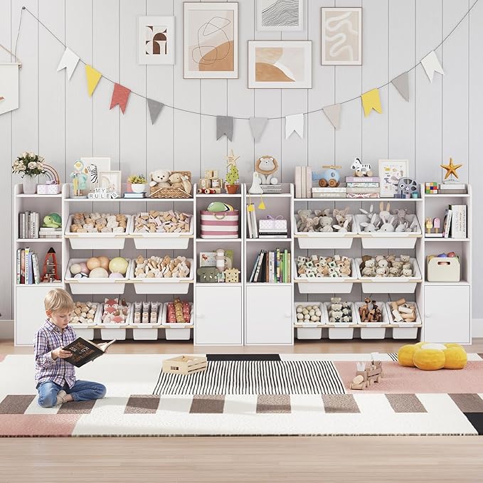 PTINFLUCE Toy Storage Organizer with 8 Toy Bins, Kids Toy Organizers and Storage with Shelf, Toddler Bookshelf and for Classroom, Living Room, Kids Room, Playroom