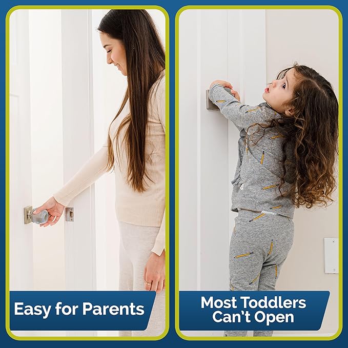 Child Safety Door Knob Cover (4 Pack) Hard-to-Remove Dual-Lock Door Handle Covers for Kids - Reusable Baby Proof Door Knob Locks - Installs Easily, No Tools Needed (Transparent)