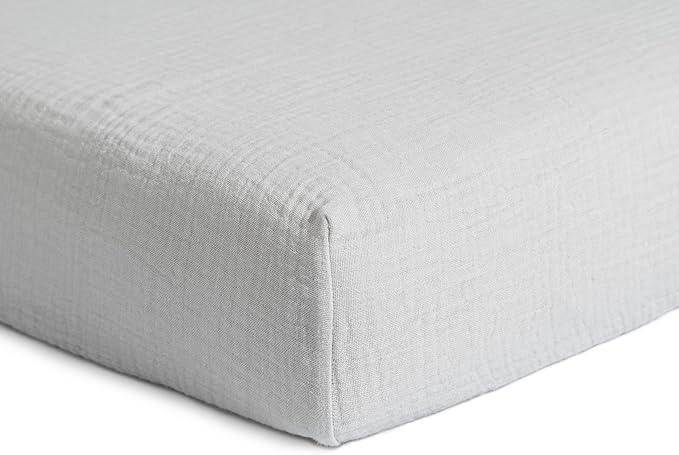 Meracorallo Muslin Fitted Crib Sheet, Soft and Breathable Solid Color Neutral Grey Baby Crib Sheet for Standard Crib and Toddler Mattresses