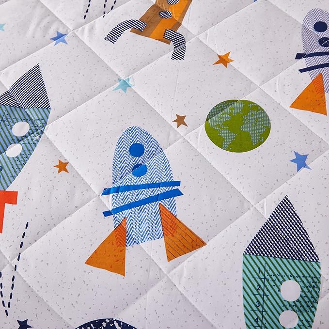 Brandream Kids Bedding Set Twin Size Space Boy Girl Cotton Comforter Set Space Rocket Galaxy Bedroom 3-Piece