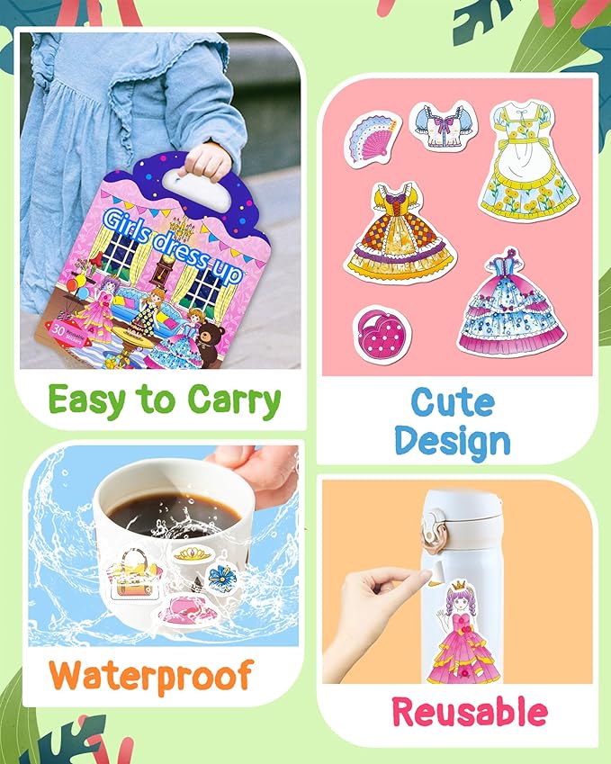 Benresive Reusable Sticker Books for Toddlers, Fun Travel Stickers for Kids, Toddler Sticker Book, Crafts Activities for Toddlers, 3 and Up Birthady Gifts - Dress Up