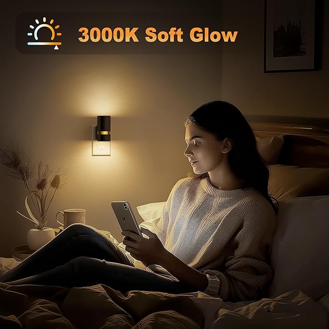 JandCase Night Lights Plug into Wall, Automatic Night Light with Dusk to Dawn, 2 Pack 0-100LM Dimmable Plug in LED Nightlight 3000K Soft Warm for Bedroom, Hallway, Stairs