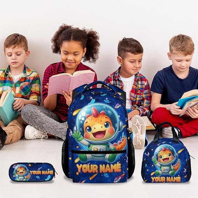 GiftoFLUX Dinosaur Backpack - Personalized Kids Backpacks for Boys Girls - Custom Bookbag Set for Toddlers - Planet School Bag for Kindergarten/Preschool/Elementary(17 Inch)