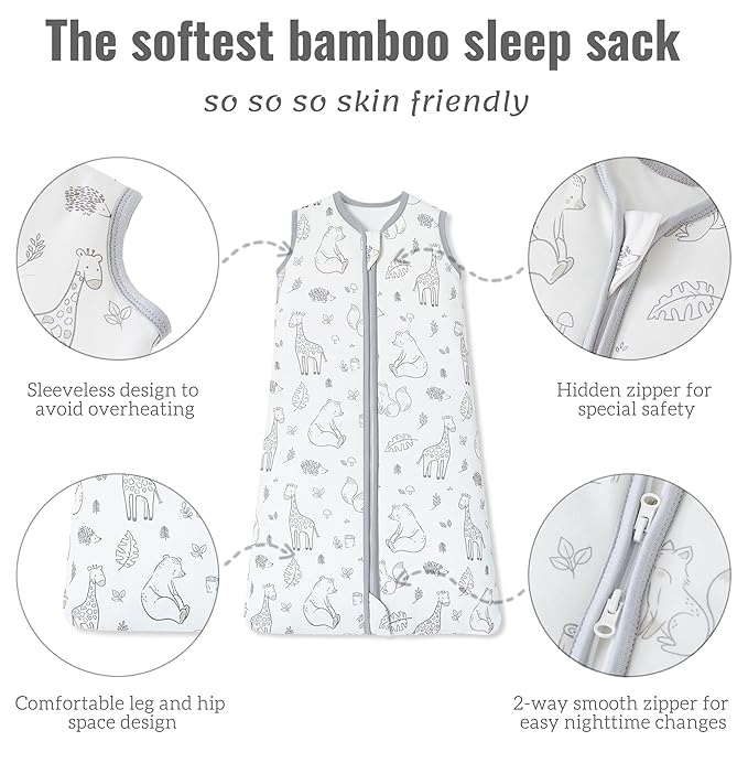 Baby Sleep Sack 6-12 Months 1.5 TOG, 2 Pack Bamboo Chilsuessy Baby Wearable Blanket with 2-Way Zipper, Infant Toddler Sleeping Sack for Newborn Boys and Girls, Giraffe Bear