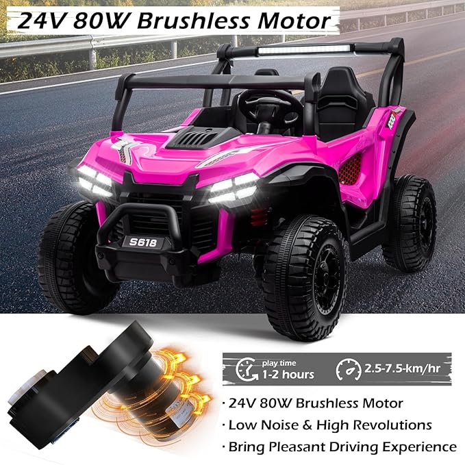 MOLACHI 24V Kids Ride on UTV Car,4WD Battery Powered Electric Vehicle for Kid, 2 Seater Ride On Truck with Remote Control,Safety Belts,3 Speeds,Bluetooth (Pink)