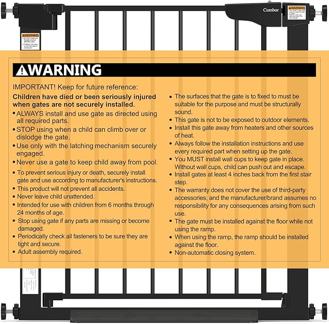Cumbor 29.7-46" Baby Gate for Stairs, Mom's Choice Awards Winner-Auto Close Dog Gate for The House, Gifts for Mom, Easy Install Pressure Mounted Pet Gates for Doorways, Black