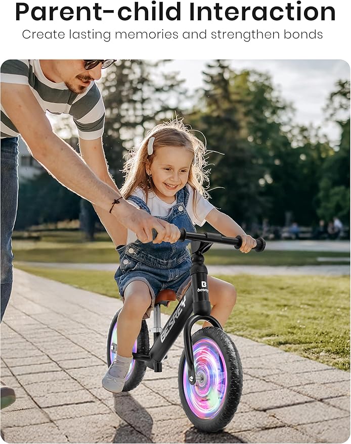 besrey Toddler Balance Bike 2 Year Old, All-Metal Frame | 12" Motion-Activated Lighting Wheels | All-Terrain | Kids Bike with Padded Adjustable Seat | Gift Bike for Boys Girls 2 3 4 5 Years Old