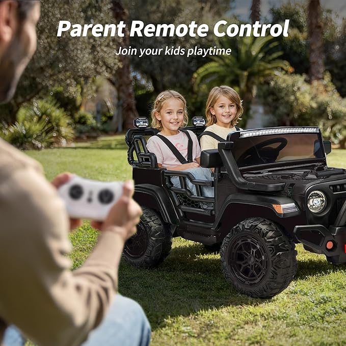 2 Seater Ride on Electric Car, 12V Ride on Toy Car for Kids 4-8 w/Remote Control, EVA Tires - Black