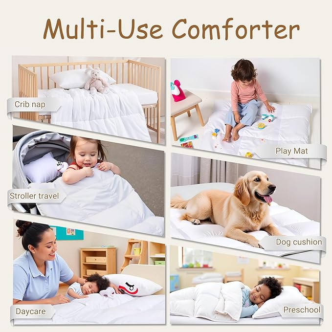 ZPECC Toddler Down Alternative Comforter, 39x47 Hypoallergenic Baby Blanket Quilt, Soft Breathable Lightweight All Season Kids Duvet Insert for Crib Stroller Cot Daycare, White