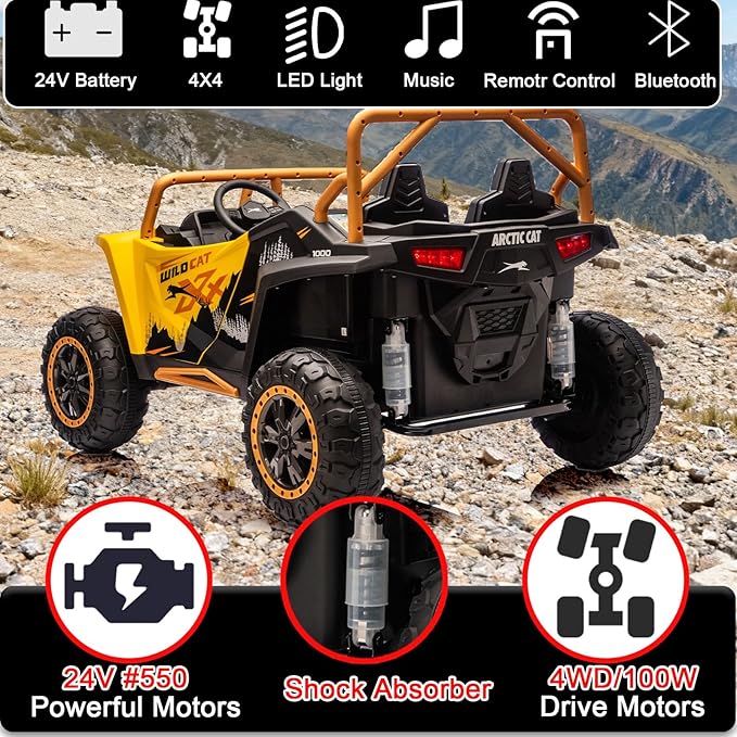 24V 4WD Kids Electric Car XXXL, 2-Seater Licensed Arctic Cat Kids Ride on UTV with Parent Remote Control, Bluetooth Music, LED Lights for Boys & Girls