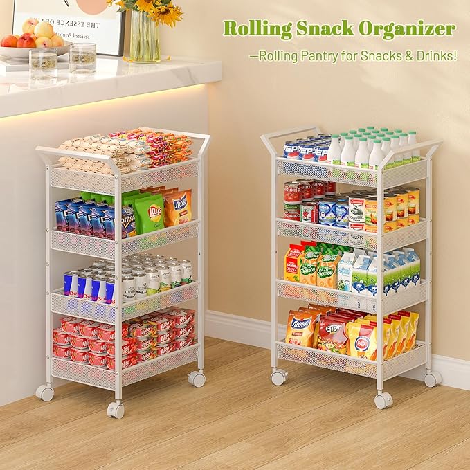 3IngSeagulls 4-Tier Baby Diaper Cart, Diaper Caddy Organizer, Rolling Utility Cart for Baby Supplies, Diaper Caddy Cart with Wheels for Bedroom, Nursery, Changing Table, White
