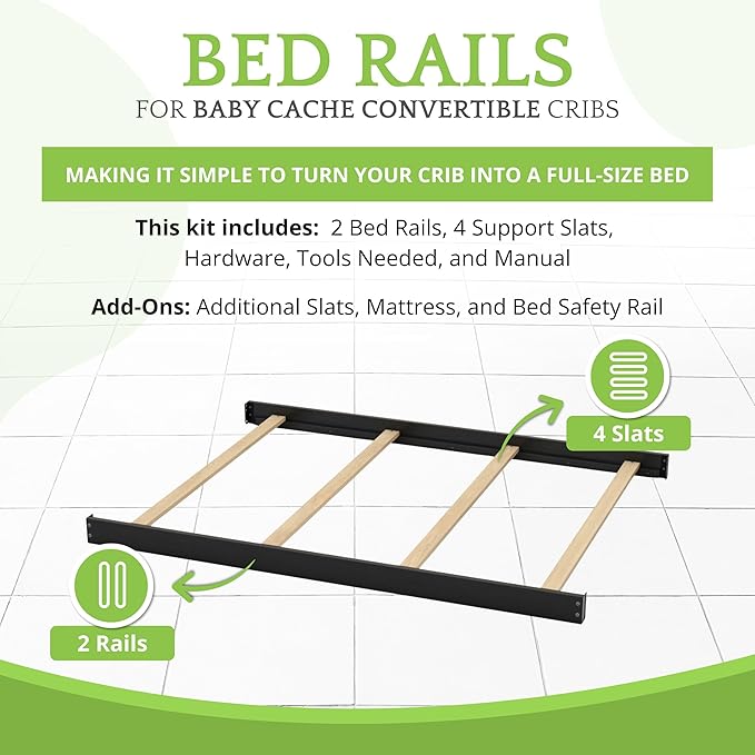 Full-Size Conversion Kit Bed Rails for Baby Cache Convertible Cribs - Solid Wood Rail - Toddler and Adult Bed Rail for Full-Size Beds - Essential Nursery & Baby Furniture (Black)