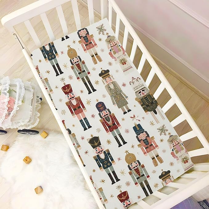 Christmas Nutcracker Vintage Crib Sheets Soft Breathable Fitted Baby Crib Sheets Mattress Cover for Girls Boys, 52" x 28" x 9"