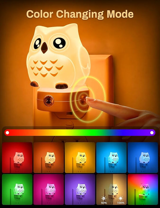 DORESshop Owl Night Lights Plug Into Wall [2 Pack], Cute Night Light for Kids, 8-Color LED Night Light, Nightlight with Dusk to Dawn Sensor for Kids Room, Bathroom, Bedroom Décor, Children Gift